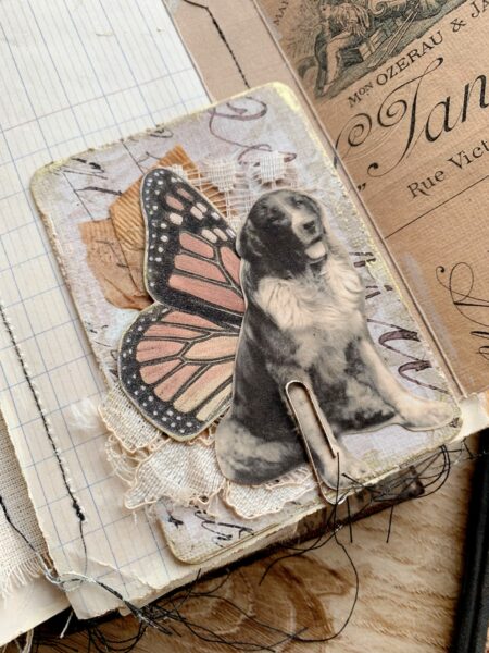 Playing card size journal page with dog image