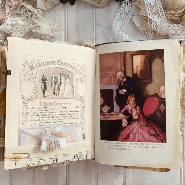 Vintage marriage certificate print on journal page