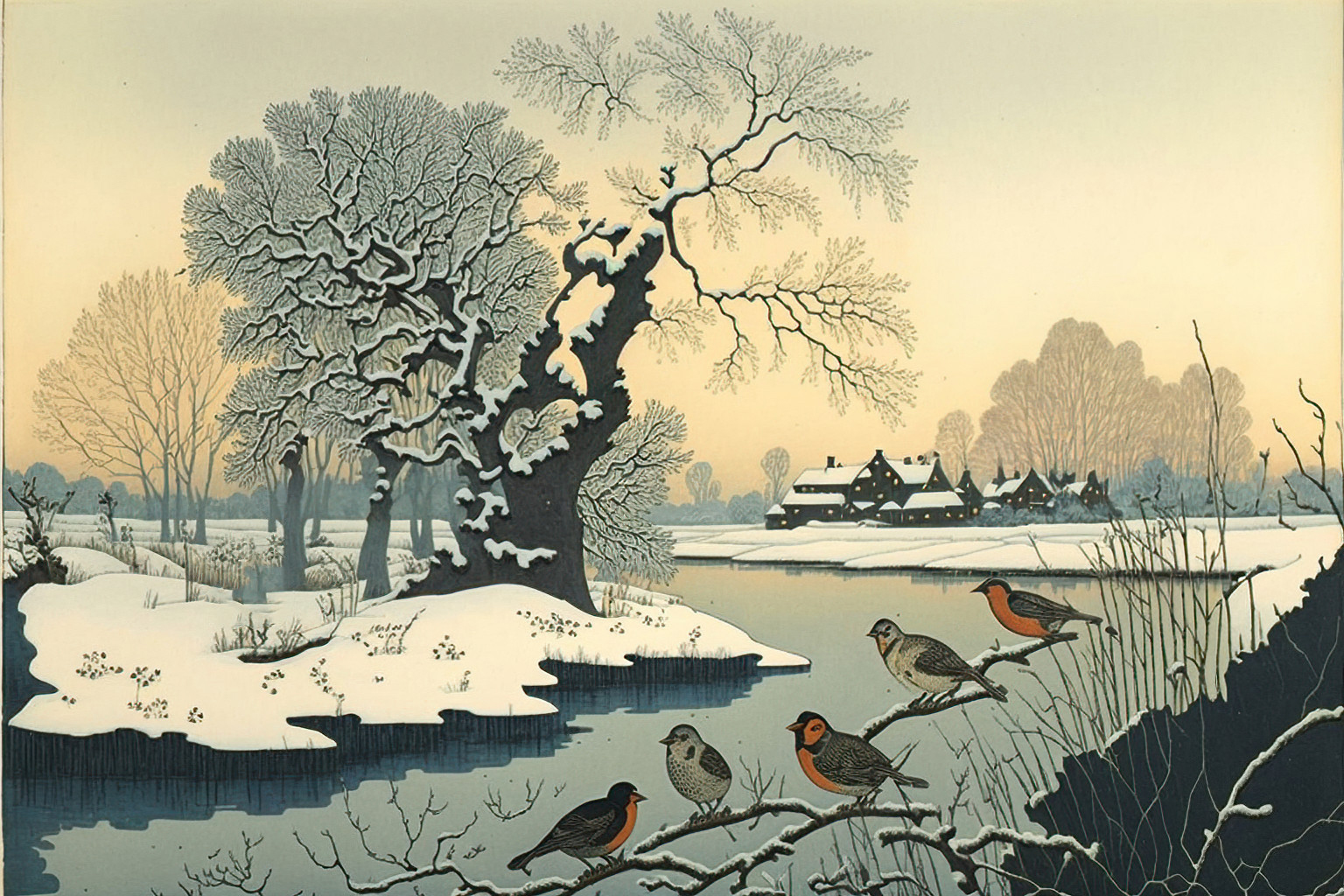 Winter Birds Scene