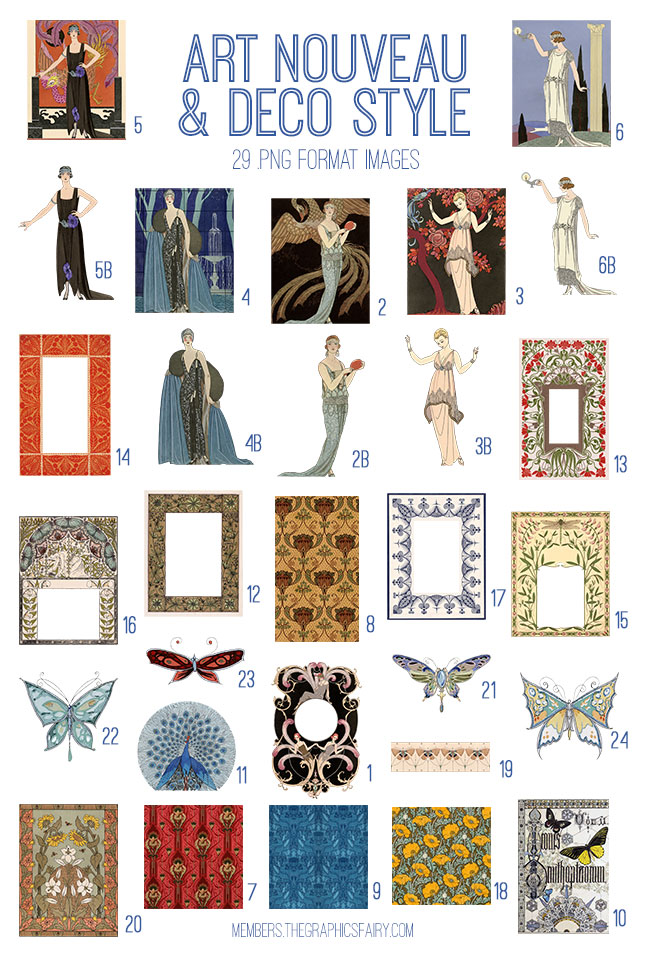 vintage Art Nouveau & Deco Style digital image bundle