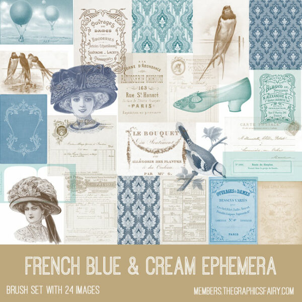 vintage French Blue & Cream Brush Set
