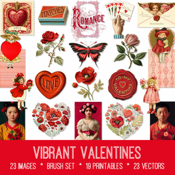 Vibrant Valentines ephemera vintage images