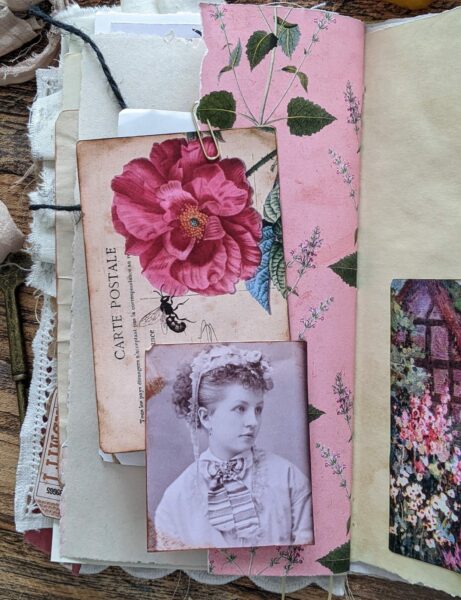 Journal spread with pink rose image