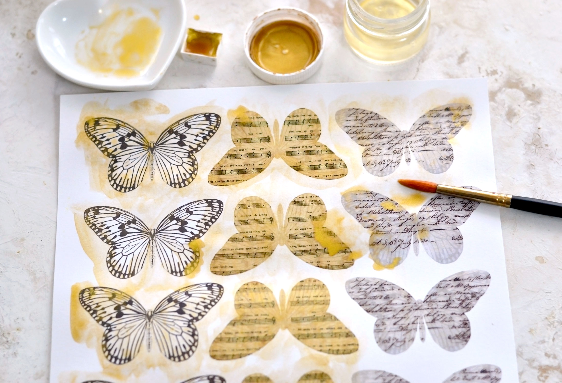 painting the paper butterflies