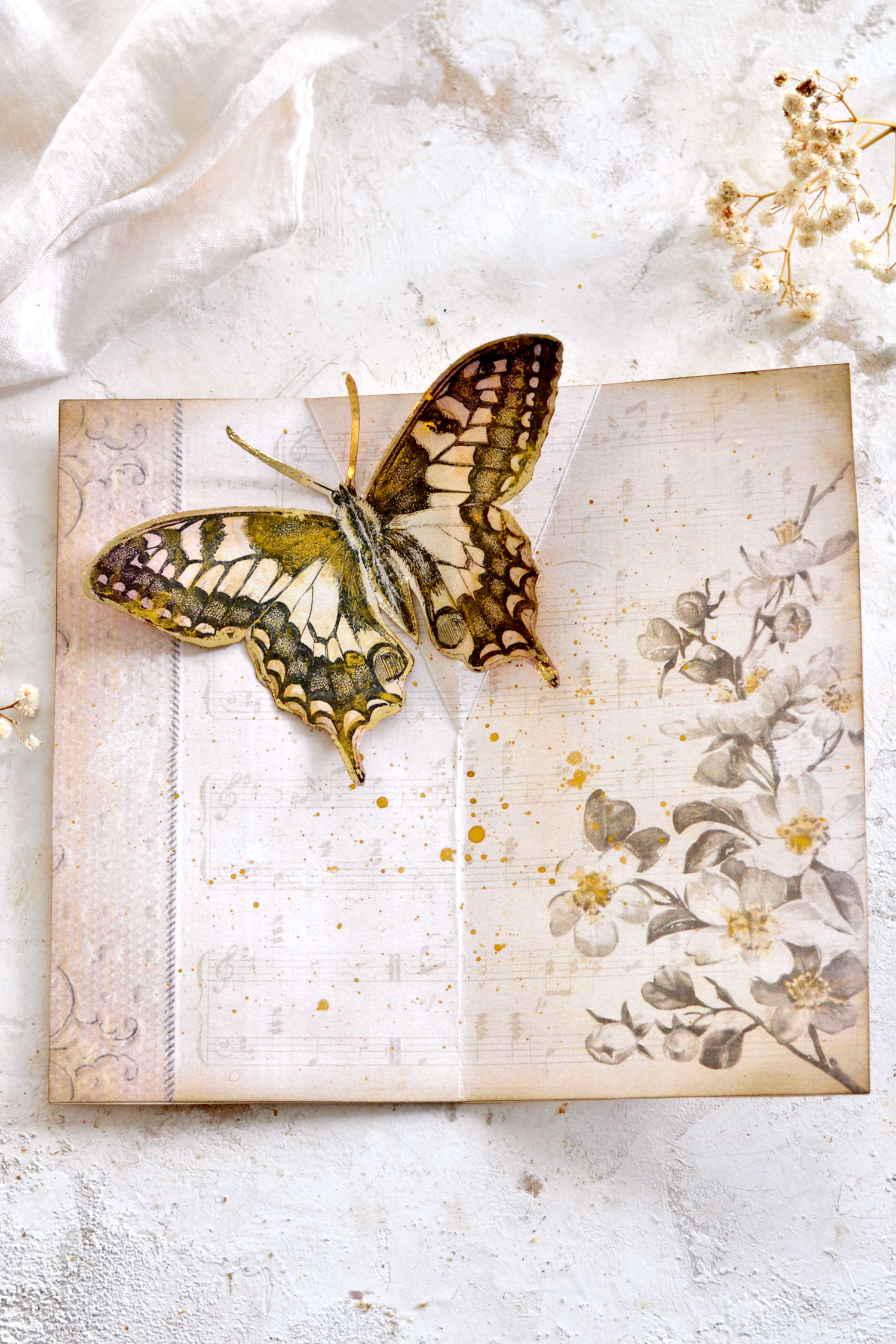 Gold foil butterfly pop up card