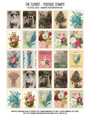 The Florist assorted printable postage stamps