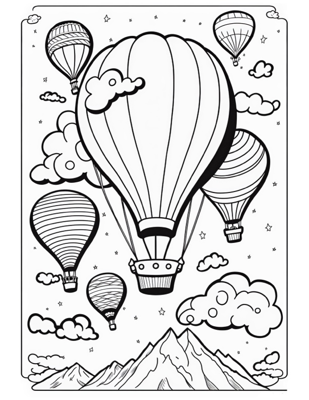 Realistic Hot Air Balloon Coloring Page