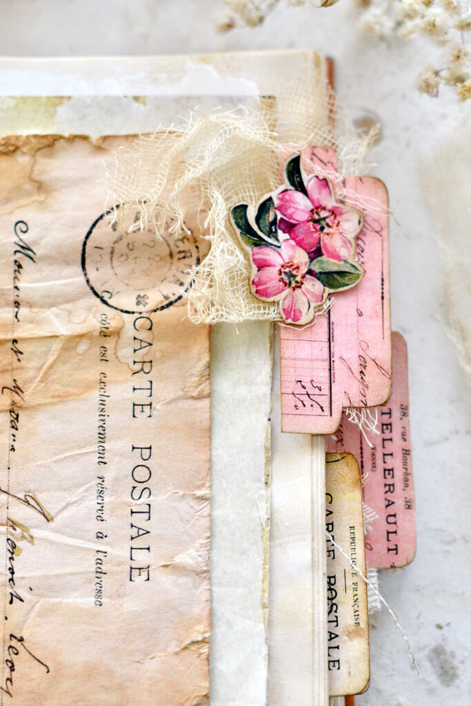 pink and cream junk journal tabs