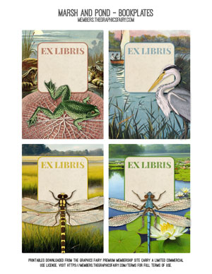 Marsh and Pond assorted printable bookplates