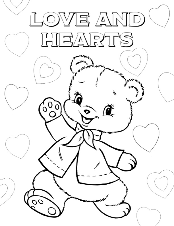 Charming Love and Hearts Teddy Bear Coloring Page