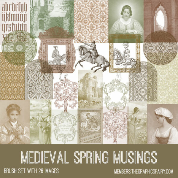 vintage Medieval Spring Musings ephemera brush set