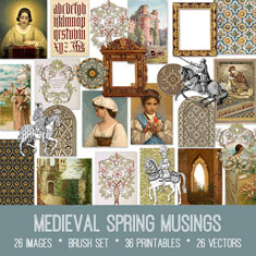 vintage Medieval Spring Musings ephemera bundle