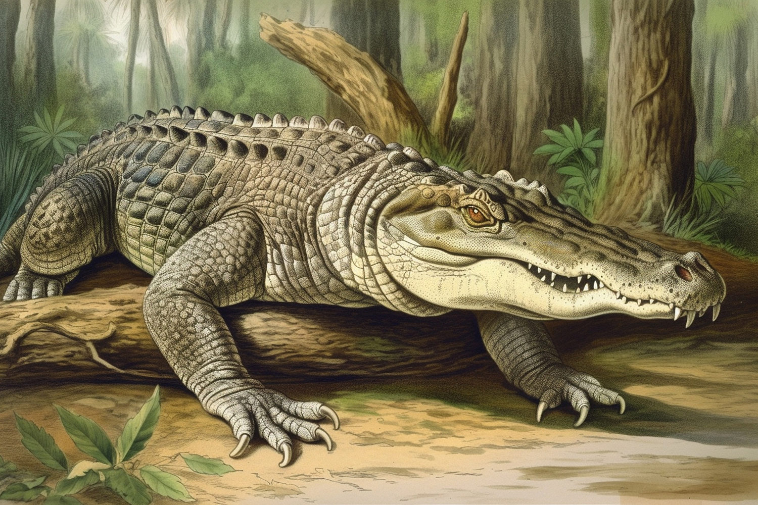 Crocodile on log