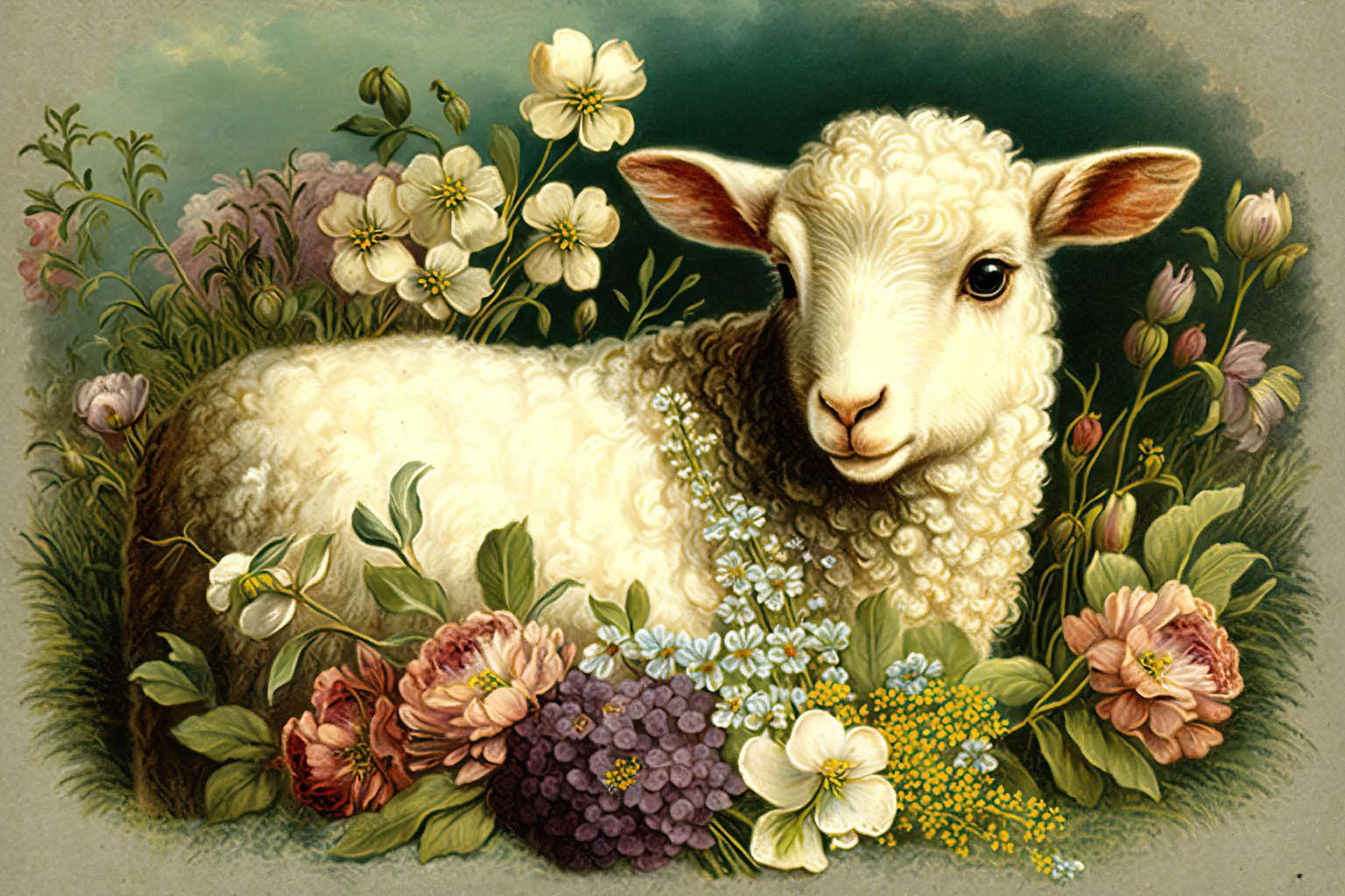 Small Sheep with flowers
