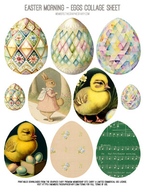 Easter Morning assorted printable eggs collage sheet