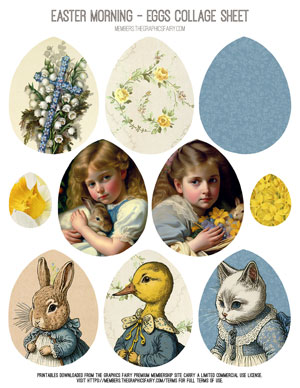 Easter Morning assorted printable eggs collage sheet