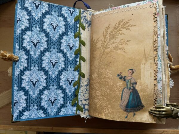 inside cover of blue junk journal