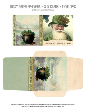 Lucky Green Ephemera printable 3 inch card and envelope