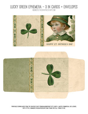 Lucky Green Ephemera printable 3 inch card and envelope