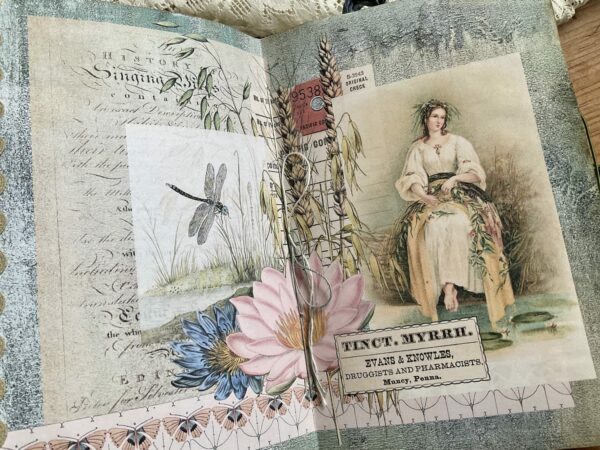 Journal spread with collage of girl and lilies