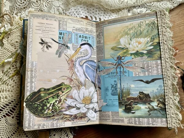 Journal spread with heron image