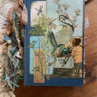 Junk journal cover with frogs and heron