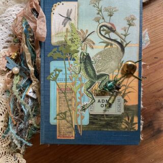 Junk journal cover with frogs and heron