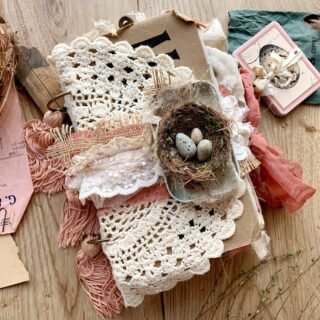 Journal; cover with lace and small birds nest