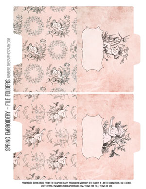 Spring Embroidery assorted printable file folders