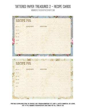 Tattered Paper Treasures 2 assorted printable Recipe Cards
