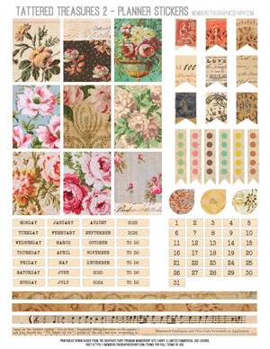 Tattered Paper Treasures 2 assorted printable planner stickers