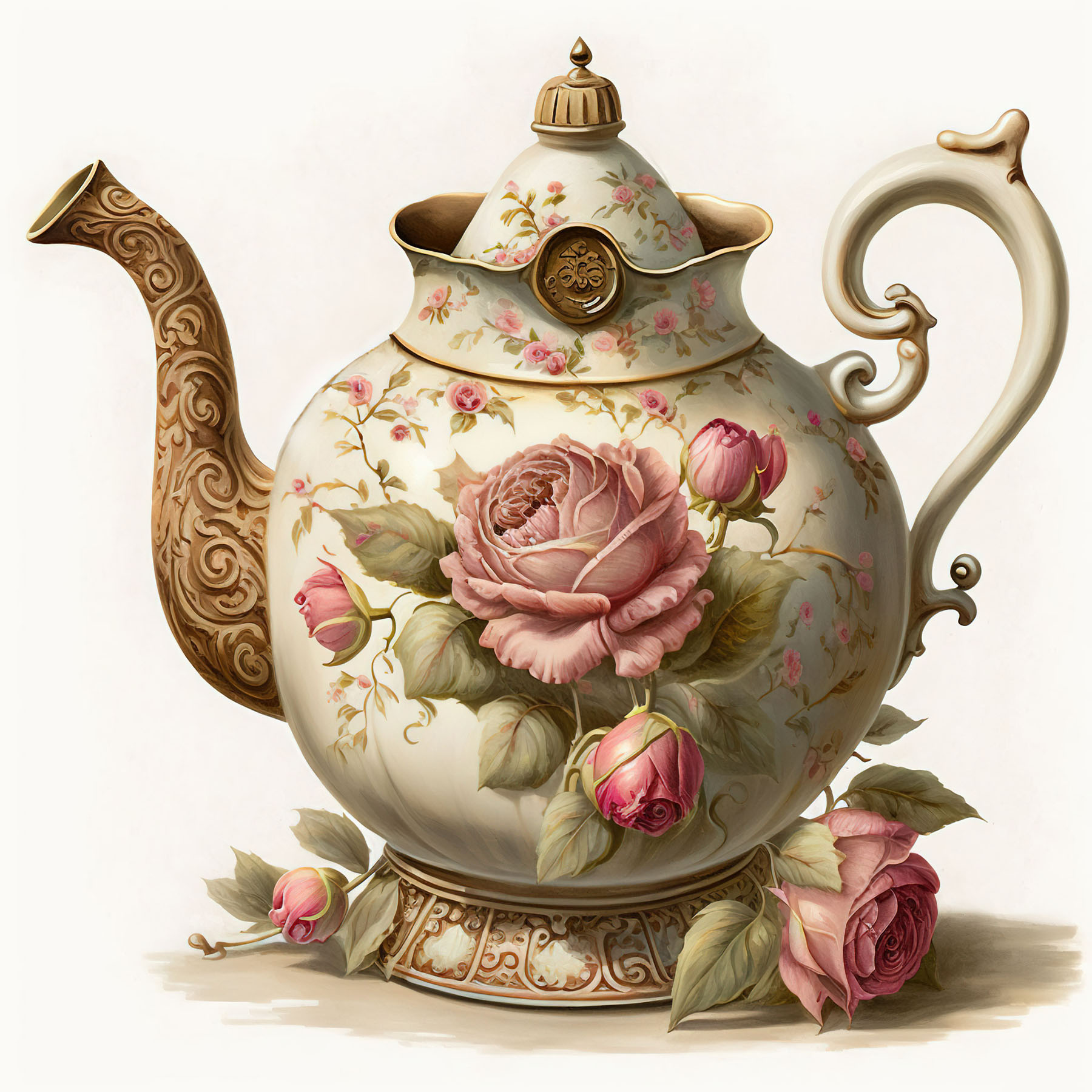 Pot of Tea with Pink Roses