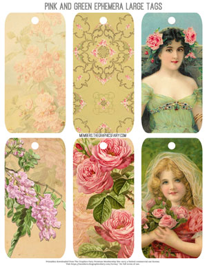 Pink & Green Ephemera assorted printable large tags