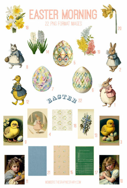 vintage Easter Morning ephemera digital image bundle