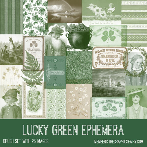 vintage Lucky Green Ephemera Brush Set