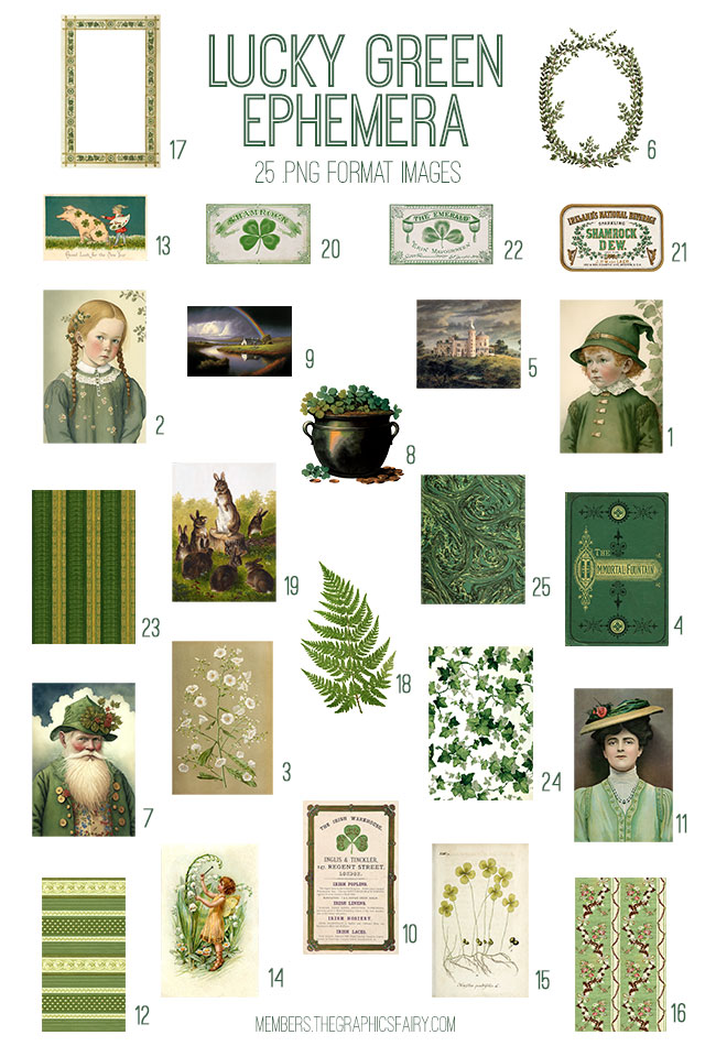 vintage Lucky Green Ephemera digital image bundle