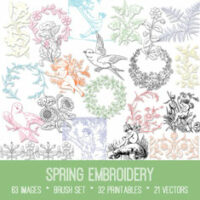 Vintage Spring Embroidery Ephemera Bundle