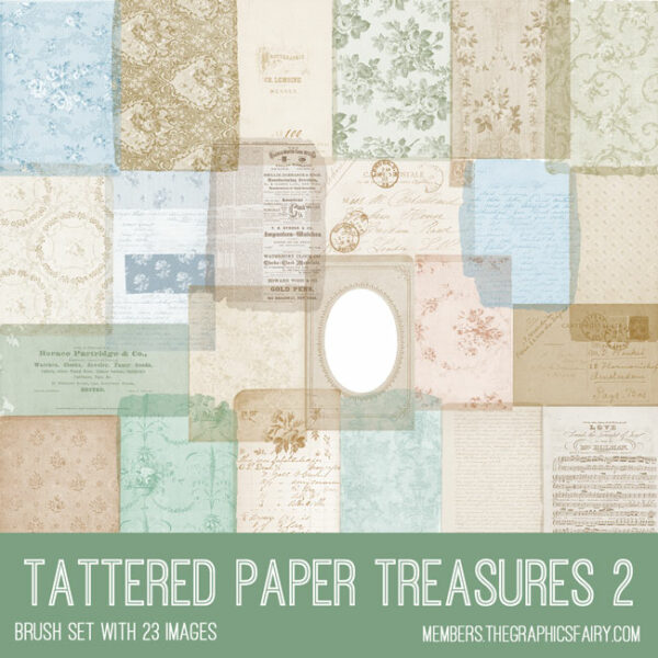 vintage Tattered Paper Treasures 2 ephemera brush set