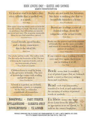 Book Lovers Only assorted printable quotes and sayings