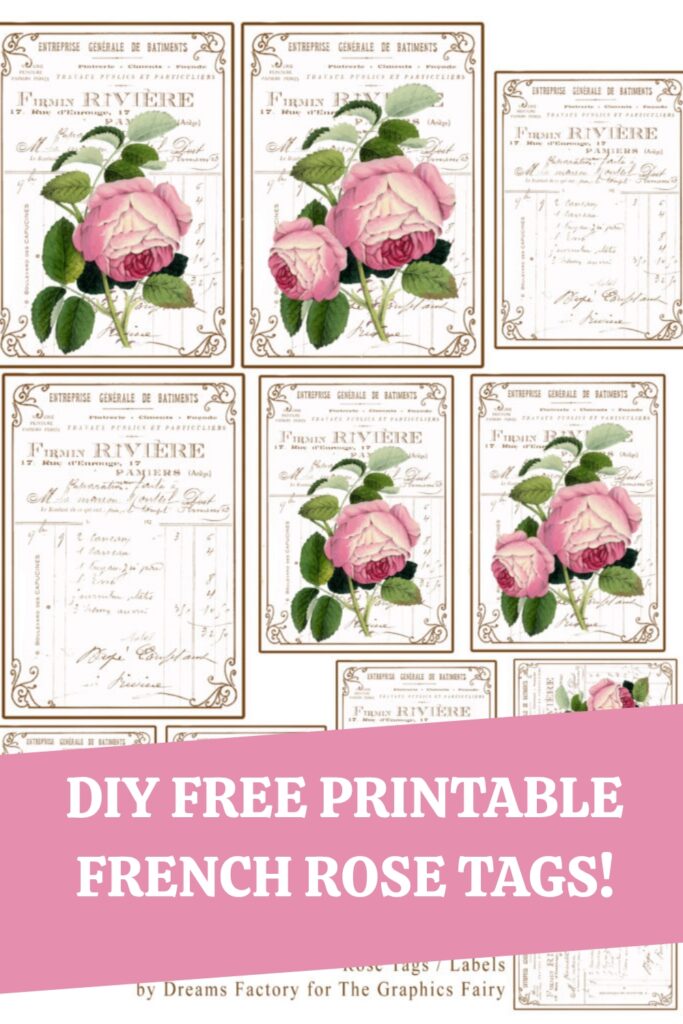 DIY Free Printable French Rose Tags with Foil