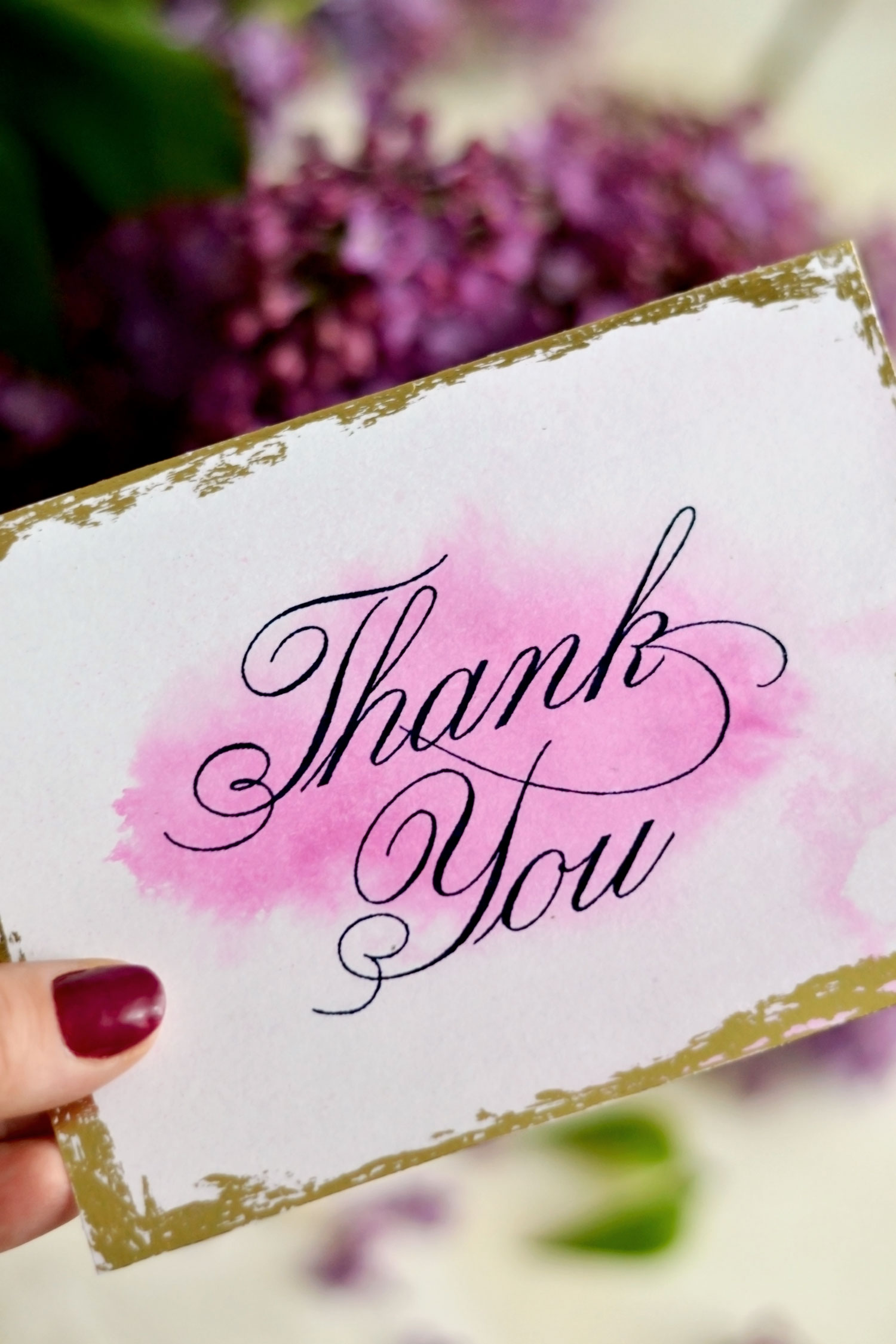 gold foil pink thank you card