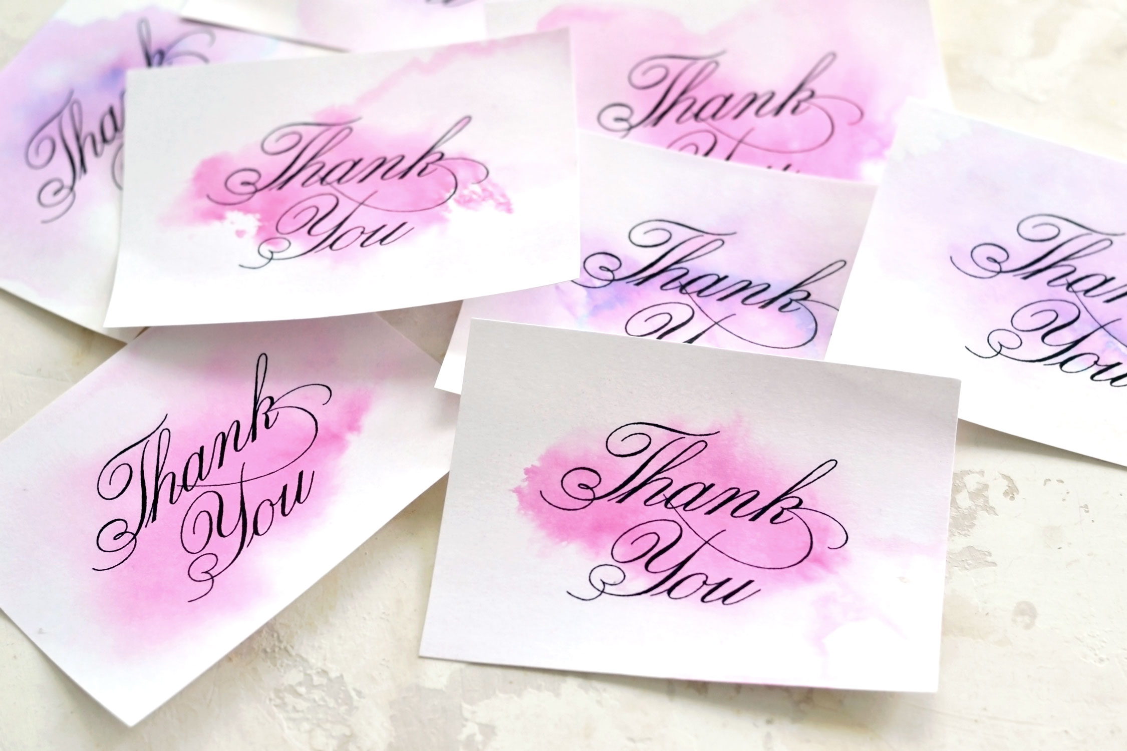 pink and purple thank you cards