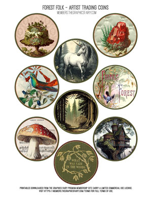 Forest Folk assorted printable artist trading coins