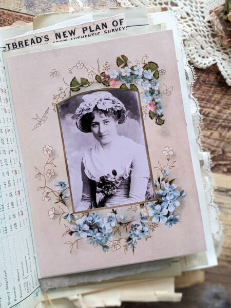 Vintage ldy photo in floral frame