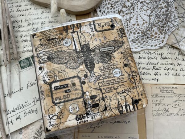 Junk journal cover with cream and black colours