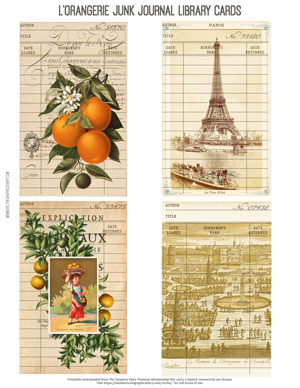 L'Orangerie assorted printable junk journal library cards