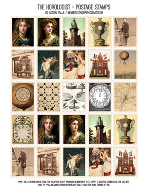 The Horologist assorted printable postage stamps for crafting