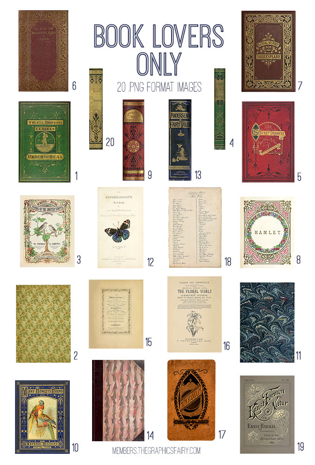 vintage Book Lovers Only ephemera digital image bundle
