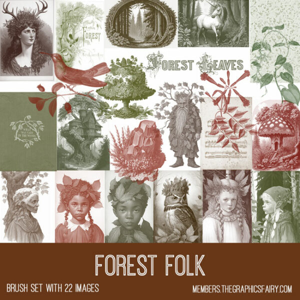 vintage Forest Folk ephemera brush set