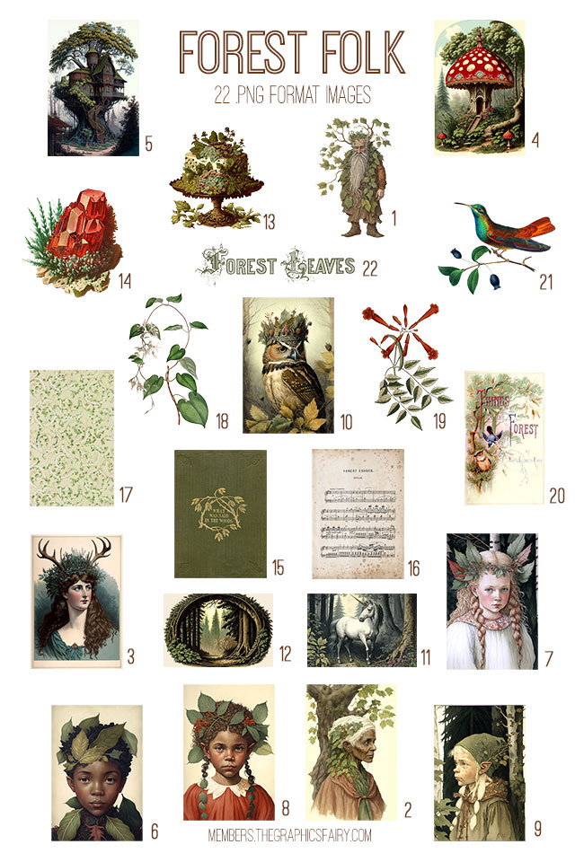 vintage Forest Folk ephemera digital image bundle
